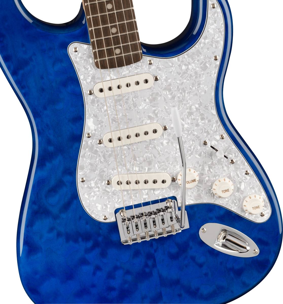 Squier Affinity Series Stratocaster QMT Sapphire Blue Transparent - Foto 3